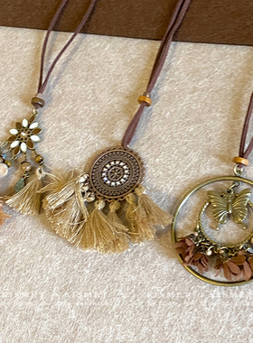 旧时光~波西米亚民族风流苏项链新中式秋冬复古锁骨链毛衣链吊坠