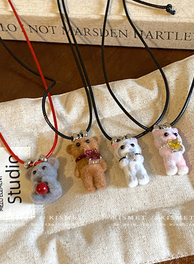 可爱加倍~秋冬毛绒小熊吊坠项链女2025新款温柔百搭毛衣链卫衣链