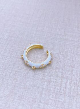 法式复古多色珐琅釉滴油铜镀真金镶钻高级感开口戒指轻奢食指戒女