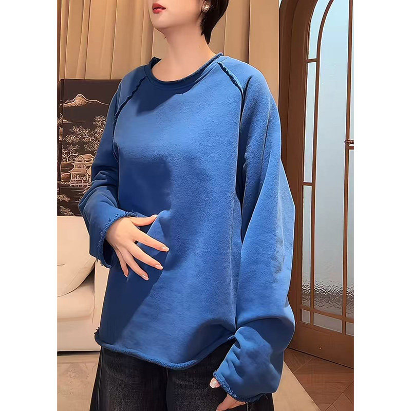 美式大码设计感卷边长袖T恤女春秋慵懒风打底衫纯色简约风上衣潮,淘宝优惠券,粉丝福利购,淘宝优惠卷