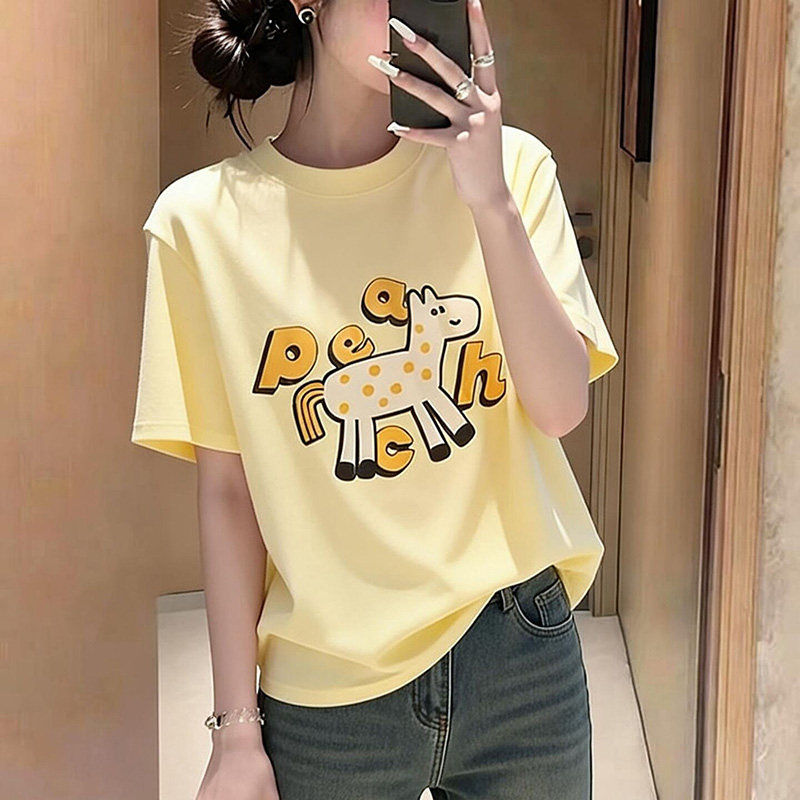 韩国东大门春夏小马字母松弛卷边上衣女短款微宽松圆领短袖T恤潮,淘宝优惠券,粉丝福利购,淘宝优惠卷