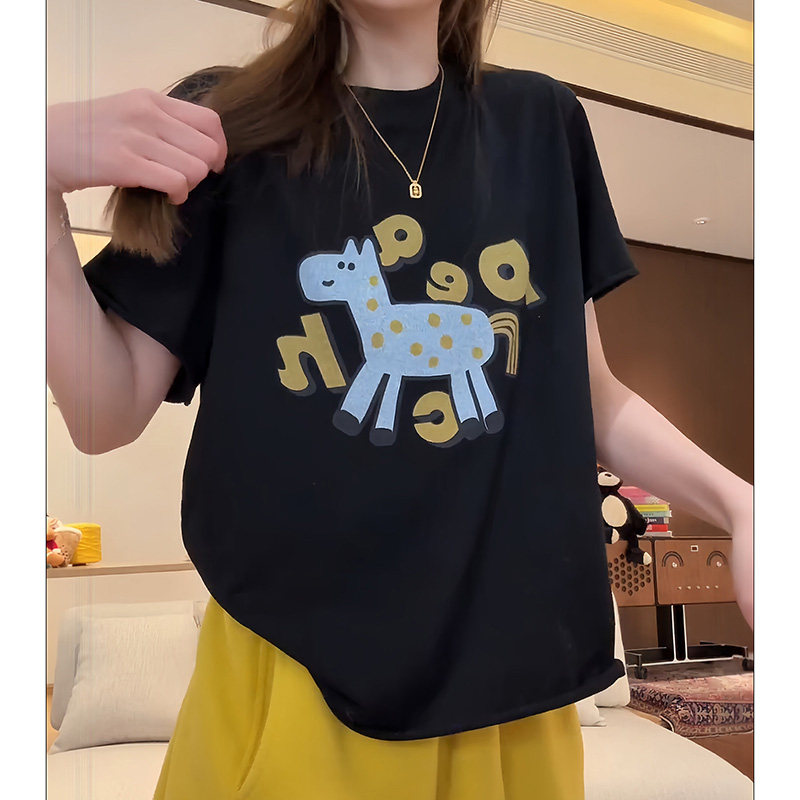 韩版小马字母印花卷边短袖T恤女春夏大码内搭上衣体恤卡通打底衫,淘宝优惠券,粉丝福利购,淘宝优惠卷