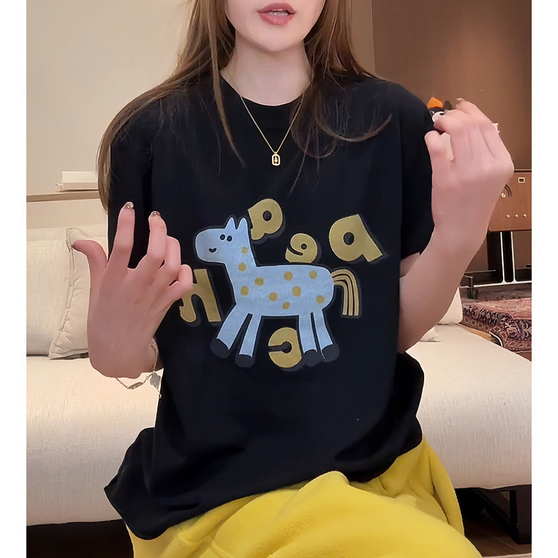 韩版小马字母印花卷边短袖T恤女春夏大码内搭上衣体恤卡通打底衫,淘宝优惠券,粉丝福利购,淘宝优惠卷
