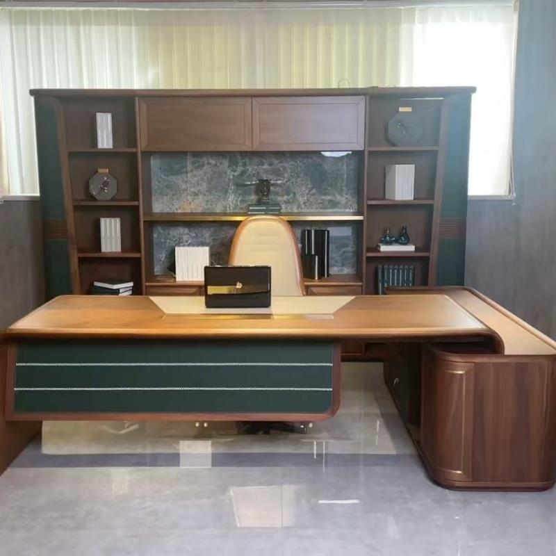 新中式实木办公桌老板桌大气总裁桌现代简约总经理大班台老总桌 - 图0