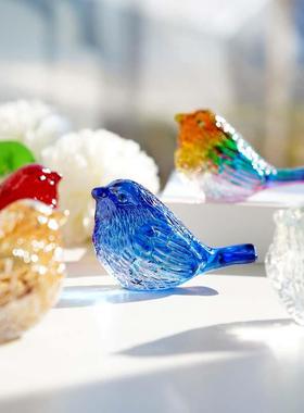 庭院花园彷真可爱小鸟装饰玻璃手工艺品创意桌面小摆件儿童礼物