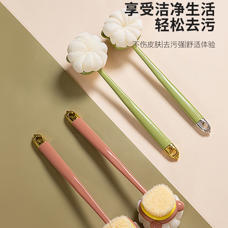 婴喻长柄双面洗澡刷两用搓泥软毛搓背刷沐浴球起泡搓背刷硅胶舒适 - 图0