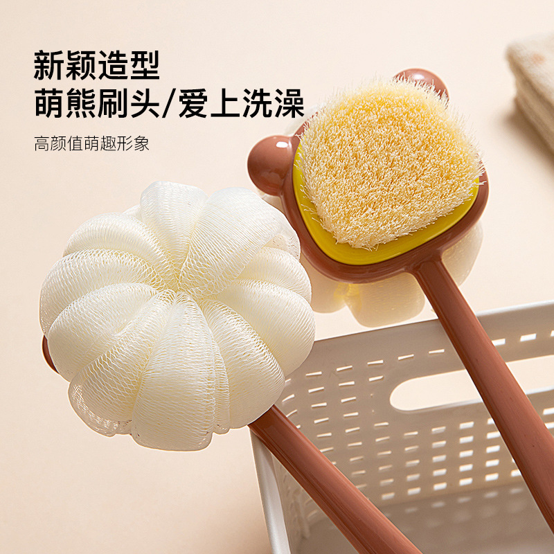 婴喻长柄双面洗澡刷两用搓泥软毛搓背刷沐浴球起泡搓背刷硅胶舒适 - 图2