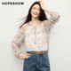 ເສື້ອແຂນຍາວສີແດງ 2026 Spring New Women's Clothing Wave-style Wave-style printed chiffon fungus lace-up beaded top two-piece set