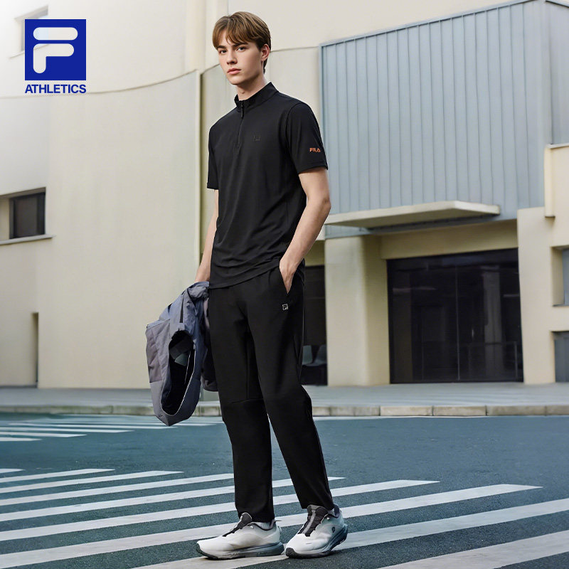 FILA 斐乐官方男子短袖上衣夏季户外徒步凉感防晒半拉链运动T恤男