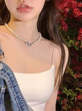 星球叠戴珍珠项链女小众设计感轻奢颈链2022年新款潮锁骨链吊坠