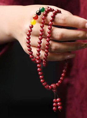 天然原矿朱砂紫金砂手链108颗五路财神手串男女手饰转运素圈