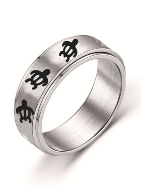 亚马逊货源恐龙壁虎猫咪可转动钛钢减压戒指标准美码跨境饰品