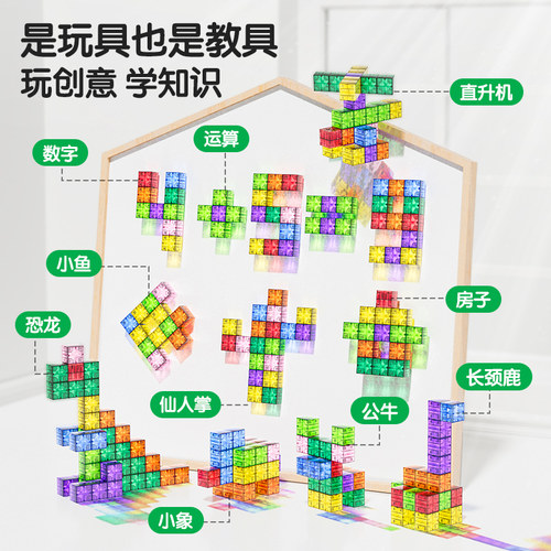 nukied纽奇迷你发光磁力块片儿童益智玩具男女孩拼装LED磁吸积木 - 图3