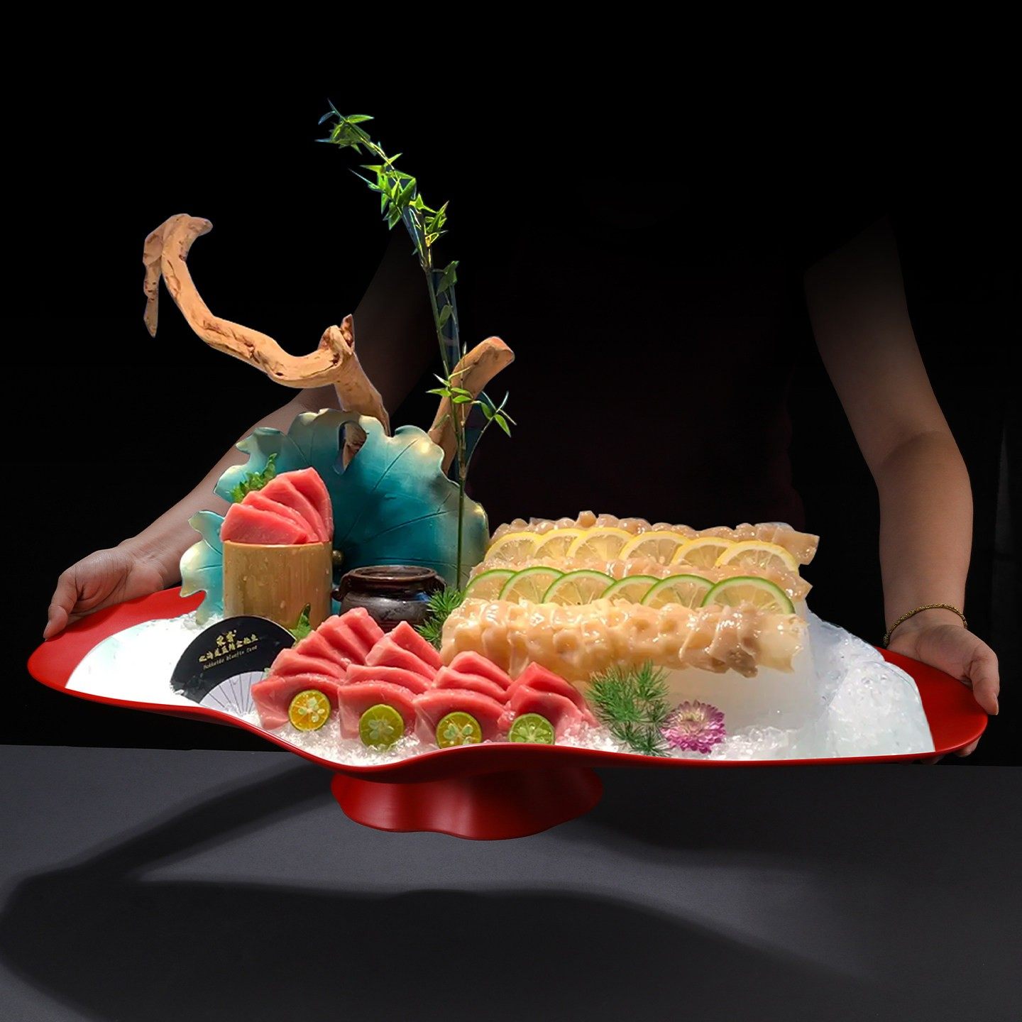 创意火锅餐具鲑鱼刺身冰盘高端海鲜姿造摆盘密胺高脚刺身乾冰盘,淘宝优惠券,粉丝福利购,淘宝优惠卷