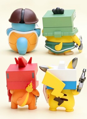 超萌潮玩可达鸭小火龙杰尼龟变装机甲战士手办桌面小摆件生日礼物