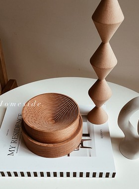 Homeside实木收纳盘北欧ins榉木置物盘几何曲面装饰盘艺术摆件