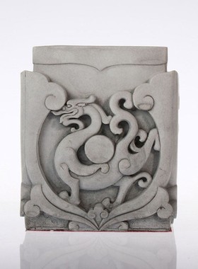 中式砖雕四神兽笔筒四灵复古工艺品客厅书房办公室桌面摆件