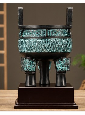 三足大克鼎青铜器铜圆鼎摆件铜鼎大号乔迁开业青铜鼎仿古做旧