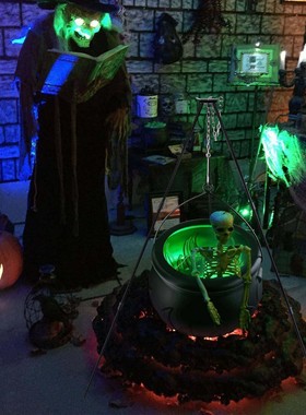 Large Witches Cauldron on Tripod三脚架上的女巫大锅带灯装饰
