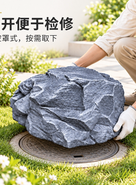 仿真井盖石户外庭院防水防晒摆件