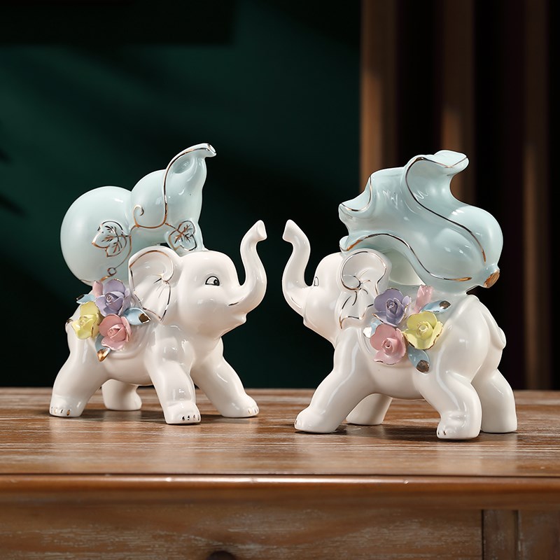 陶瓷葫芦白菜象招财摆件家居客厅电视柜酒柜办公室摆设创意工艺品 - 图0