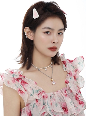 原创设计可爱高级感小熊项链女小众个性甜酷风双层叠戴锁骨链颈链