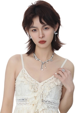 原创珍珠项链女轻奢高级感彩色蝴蝶锆石锁骨链甜美气质时尚颈链