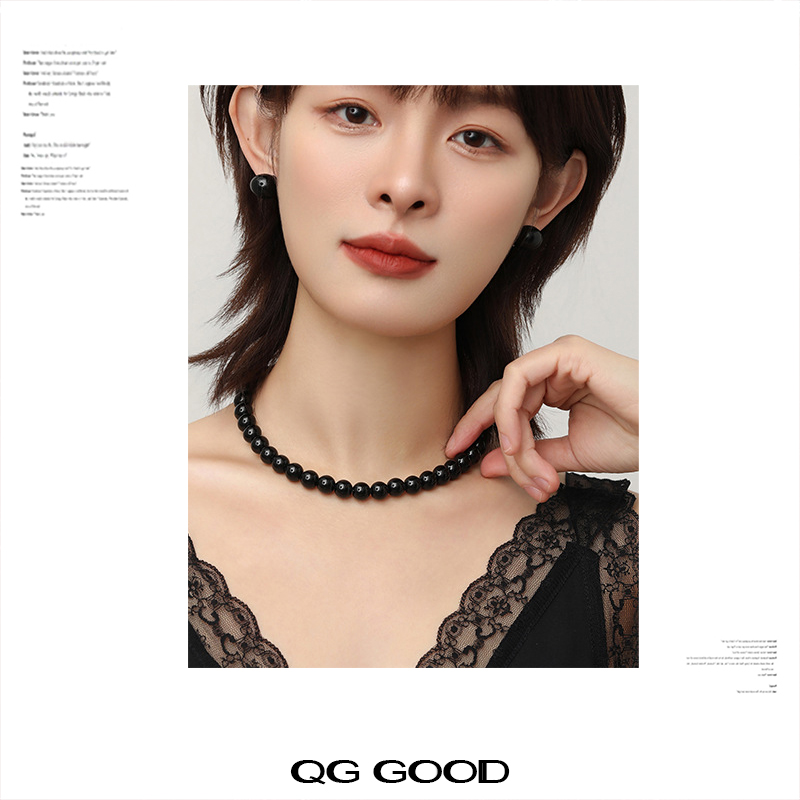 QG原创设计黑色珍珠项链女暗黑高级感串珠小众设计锁骨链送礼物 - 图2