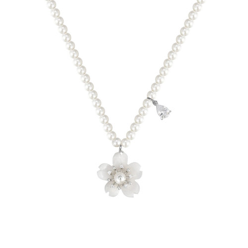 原创奢精致高级感时尚ins淑女风白色花朵珍珠项链女气质轻锁骨链 - 图2