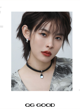 QG原创小幽灵月光石皮革项圈辣妹甜酷风时尚chocker性感锁骨链