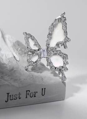QG高端立体蝴蝶锆石戒指饰品轻奢百搭高级配饰小众设计感开口指环