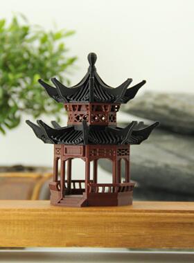微景观山水沙盘假山水陆缸造景装饰品小摆件微型复古建筑房屋凉亭