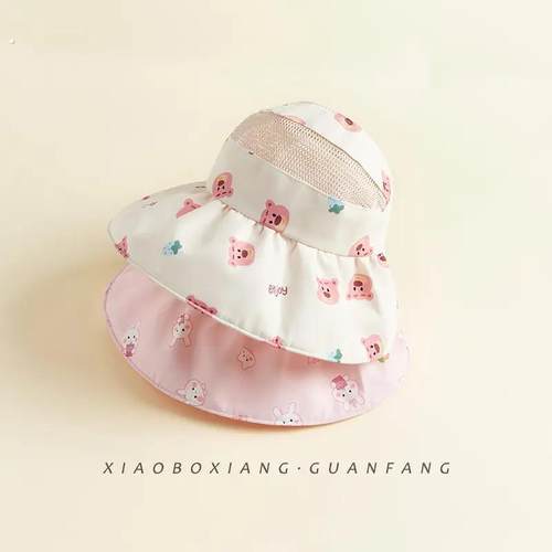 婴儿防晒帽子夏季外出旅游空顶太阳帽男孩女宝宝小童大帽檐遮阳帽 - 图0