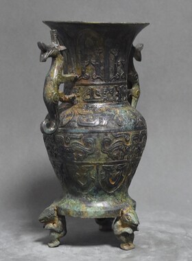 仿古青铜器双龙瓶铜瓶投壶工艺品摆件家居装饰复古博古架玄关