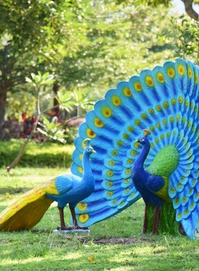 户外庭院花园装饰开屏孔雀玻璃钢售楼部小区落地园林景观雕塑