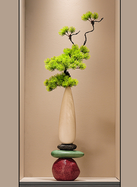 新中式花瓶大摆件石来运转玄关客厅电视柜桌面装饰品乔迁新居礼品