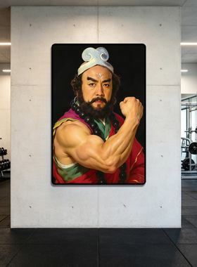 西游搞怪健身双联挂画肌肉孙悟空猪八戒健身房趣味墙面装饰画