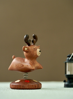 摇摆小鹿/创木工坊实木一鹿生花乔迁礼物可爱桌面摆件车内饰品