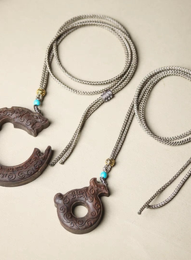 达拉芽庄沉香平安龙凤呈祥老料油脂挂件脖挂单面雕刻沉香木项链