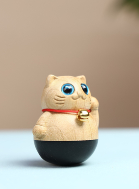 招财猫不倒翁榉木招财猫手把件文玩手把件工艺品摆件创意礼品