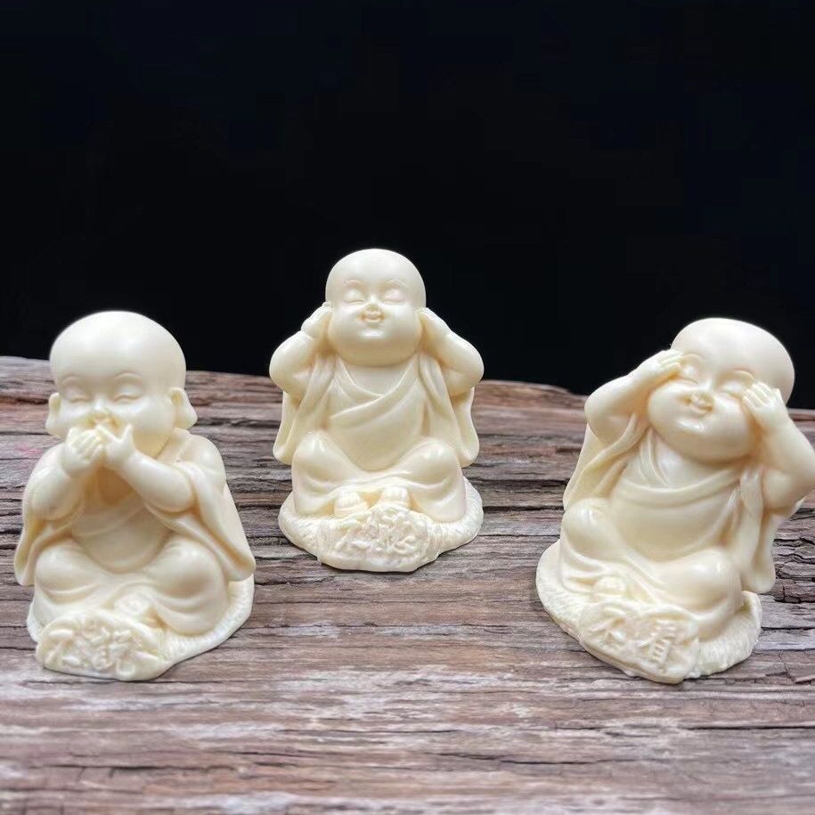 象牙果砂禅意三不小和尚创意摆件家居书房书柜桌面装饰工艺品摆设