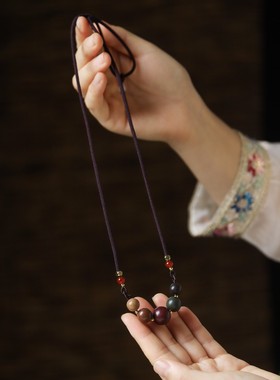 五行合香珠锁骨链天然香材五方药香珠文玩饰品吊坠挂件女文创