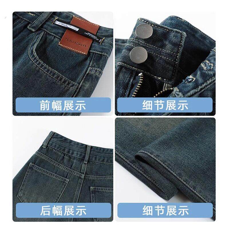 大码胖mm水泥灰阔腿牛仔裤女春夏季爆款双扣高腰加长直筒拖地裤子,淘宝优惠券,粉丝福利购,淘宝优惠卷