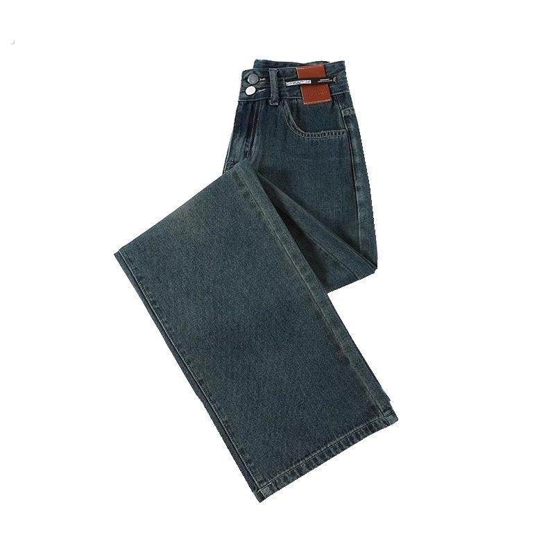 大码胖mm水泥灰阔腿牛仔裤女春夏季爆款双扣高腰加长直筒拖地裤子,淘宝优惠券,粉丝福利购,淘宝优惠卷