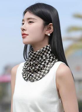 围脖丝巾女蕾丝网纱夏季防晒护脸纱巾套头护颈百搭时尚脖套薄面纱