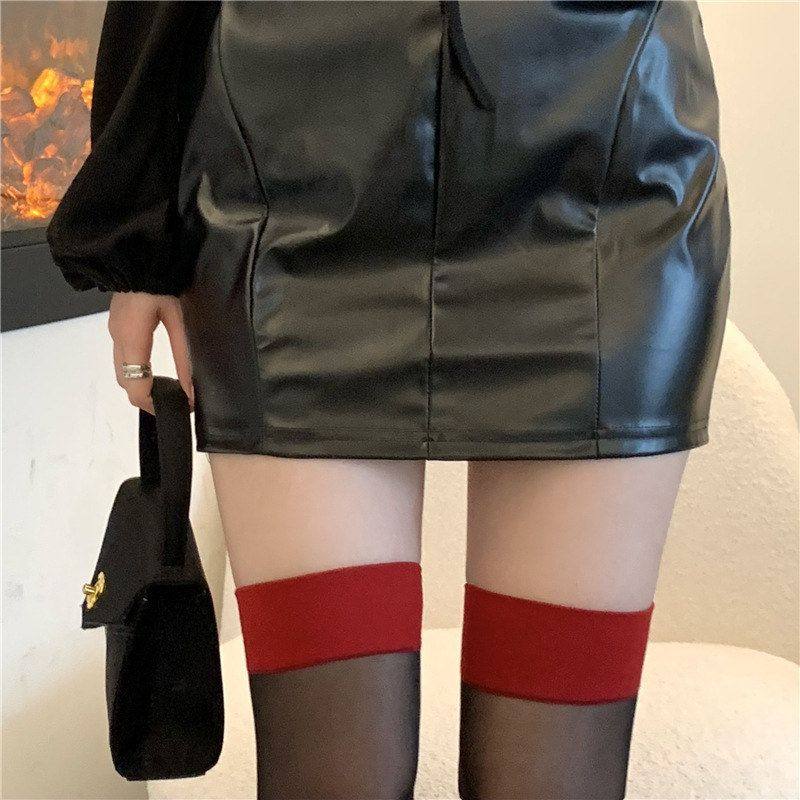 红边过膝丝袜红色拼接长筒袜子大腿袜超薄款筒性感黑丝Sy,淘宝优惠券,粉丝福利购,淘宝优惠卷