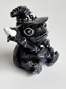 跨境新品树脂巫婆青蛙雕像适用于家居黑色帽子和骷髅点缀的装饰品