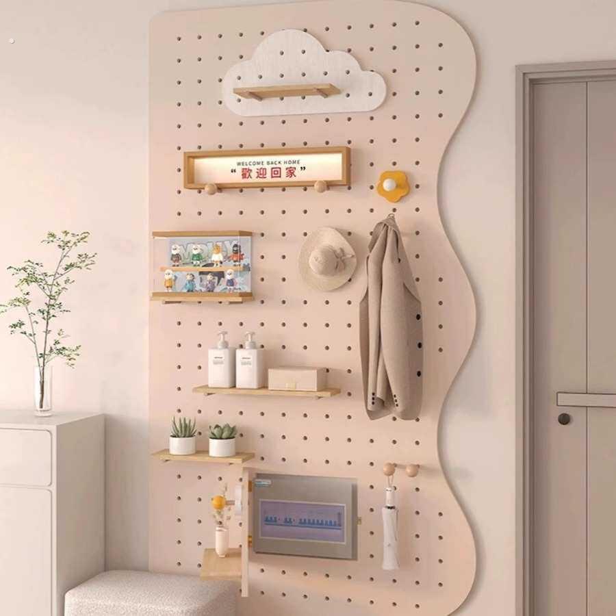 Solid wood hole board custom entry entrance wall storage rack partition hanging board display rack wall wall storage rack