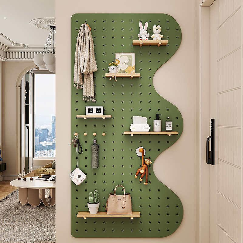 Solid wood hole board custom entry entrance wall storage rack partition hanging board display rack wall wall storage rack