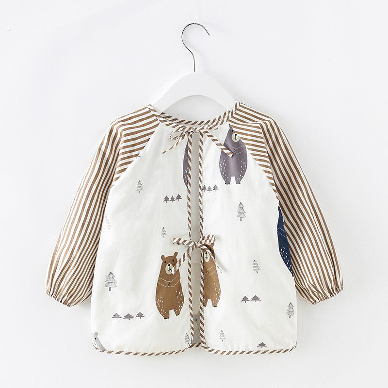 Baby eating smock pure cotton baby bib summer autumn and winter children's long-sleeved apron for boys and girls reverse dressing waterproof